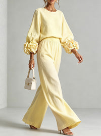 Floral-Sleeve Top & Pants Set