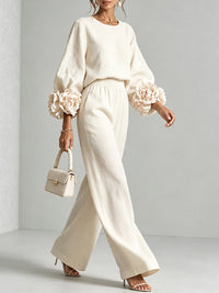 Floral-Sleeve Top & Pants Set