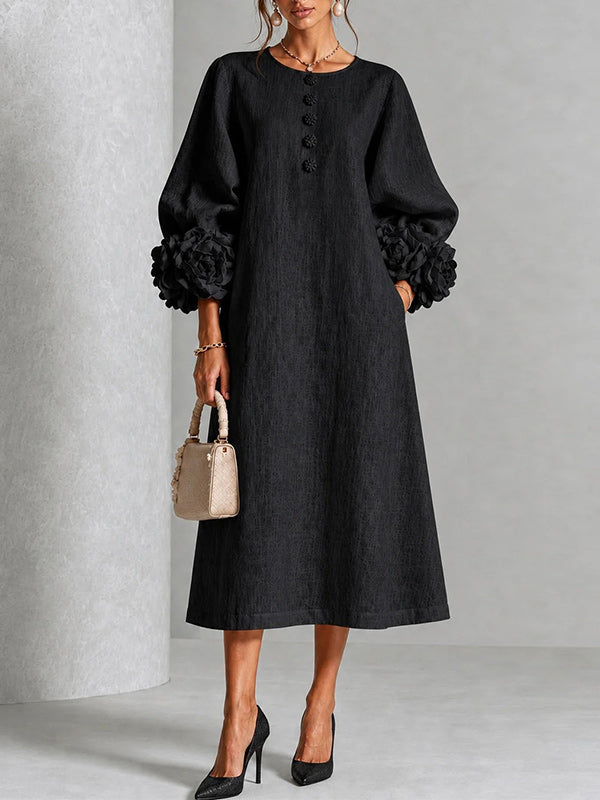 Floral-Sleeve Button-Front Dress