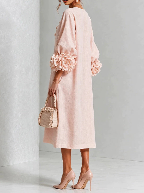 Floral-Sleeve Button-Front Dress