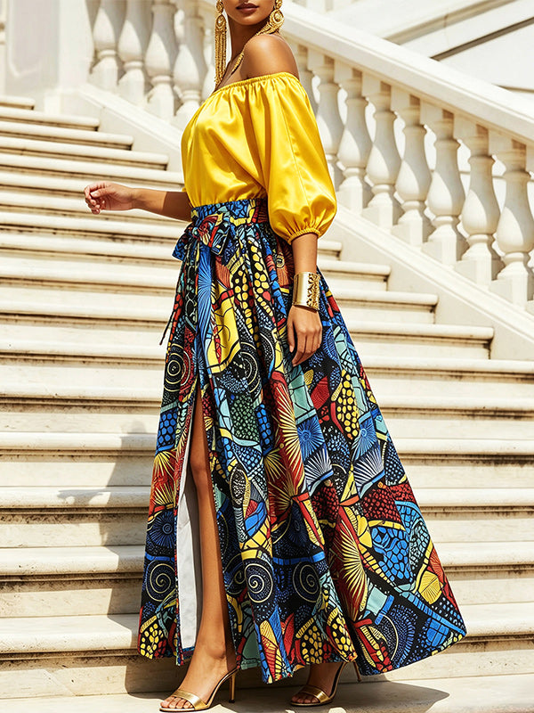Off-Shoulder Top & Slit Skirt Set