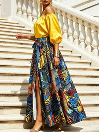 Off-Shoulder Top & Slit Skirt Set