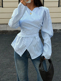 Stripe V-Neck Tied Shirt