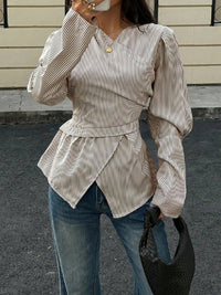 Stripe V-Neck Tied Shirt