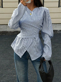 Stripe V-Neck Tied Shirt