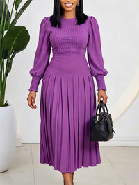 Bishop-Sleeve Pleated Dress