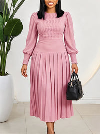 Bishop-Sleeve Pleated Dress