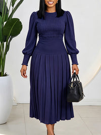 Bishop-Sleeve Pleated Dress