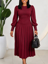 Bishop-Sleeve Pleated Dress