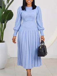Bishop-Sleeve Pleated Dress