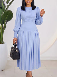 Bishop-Sleeve Pleated Dress