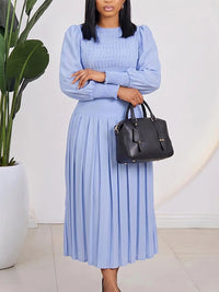 Bishop-Sleeve Pleated Dress