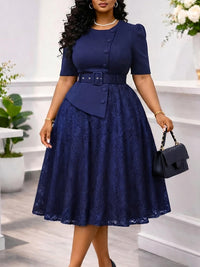 Lace Combo Belted Dress