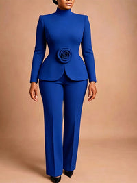3D-Floral Mock-Neck Top & Pants Set