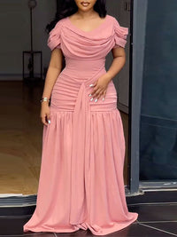 Elegant Draped Ruched Maxi Dress
