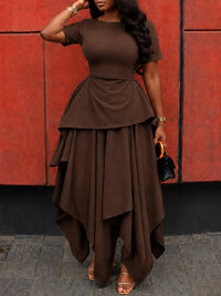 Asymmetric-Hem Tied-Back Dress