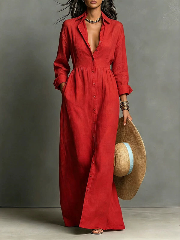 Solid Button-Front Shirt Dress