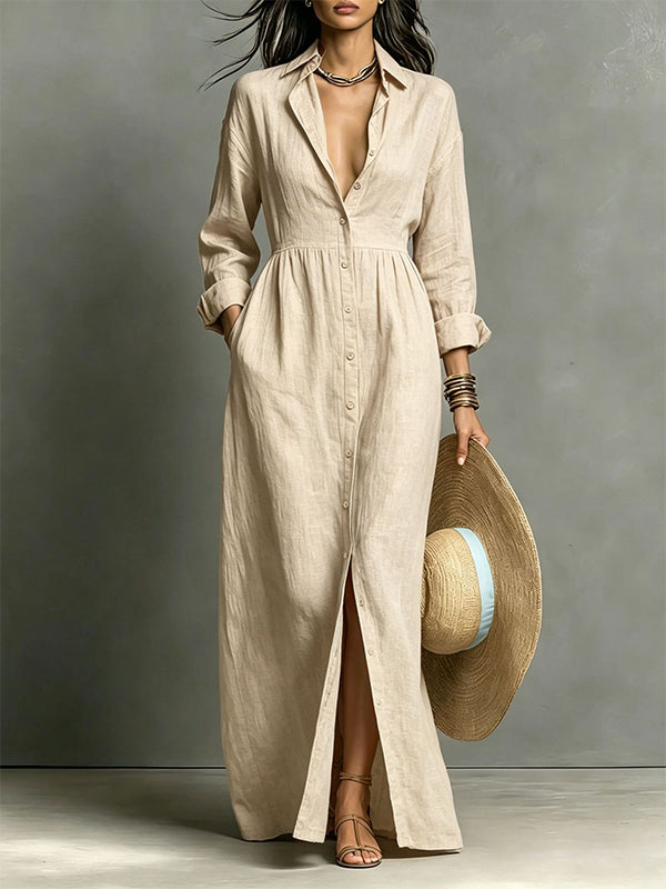 Solid Button-Front Shirt Dress