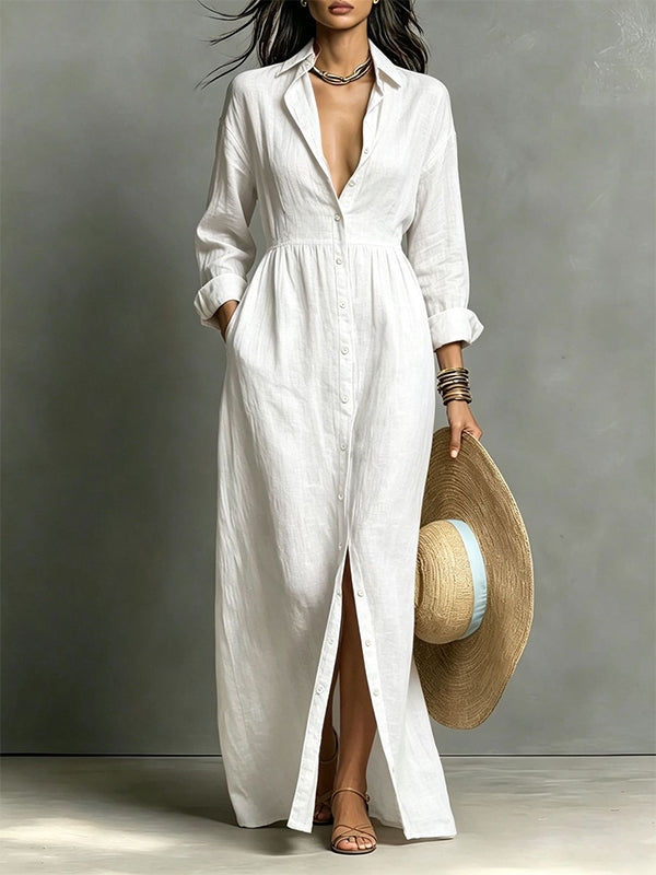 Solid Button-Front Shirt Dress