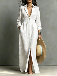 Solid Button-Front Shirt Dress