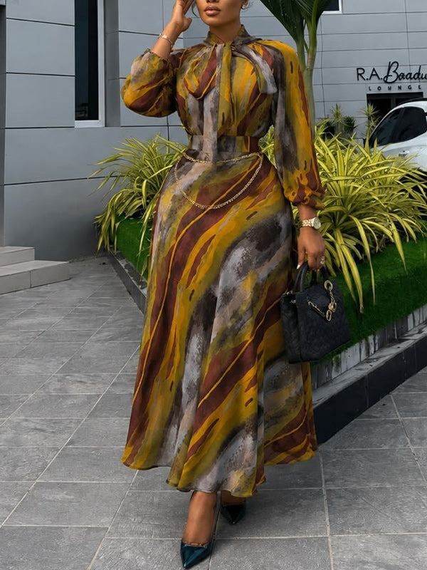 Printed Tie-Neck Shirt & Skirt Set