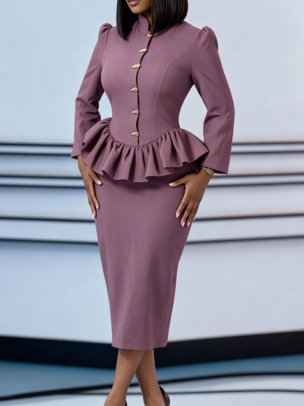 Button-Front Ruffle Top & Skirt Set