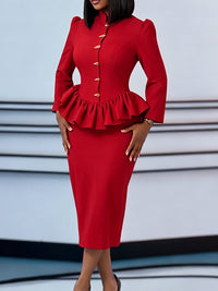 Button-Front Ruffle Top & Skirt Set