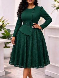 Lace Combo Belted Dress