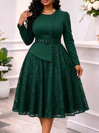 Lace Combo Belted Dress