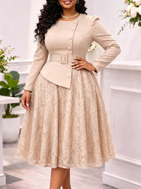 Lace Combo Belted Dress