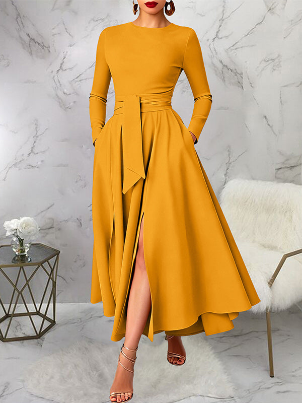 Solid Tied Slit Dress