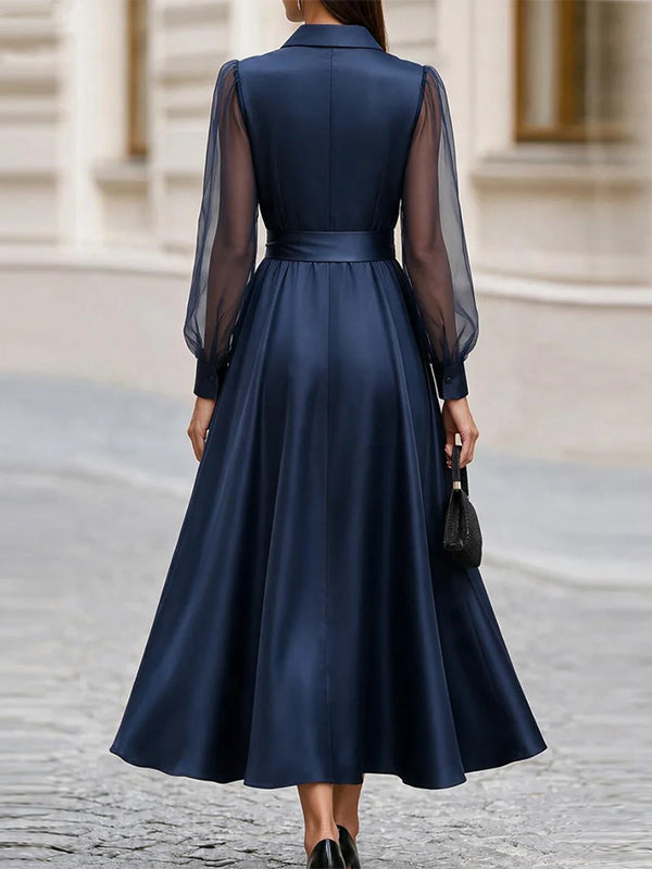 Sheer-Combo Tied Shirt Dress