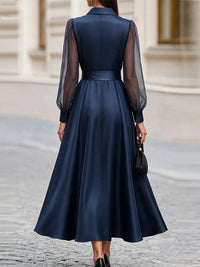 Sheer-Combo Tied Shirt Dress