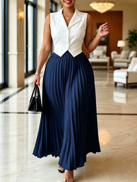 Double-Breasted Vest & Pleated Skirt Set