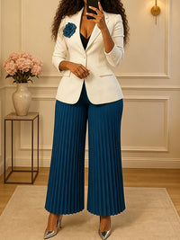 3D Floral Blazer & Pleated Pants Set