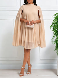 Solid Pleated Cape Dress