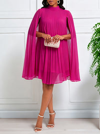 Solid Pleated Cape Dress