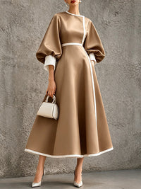 Contrast Bishop-Sleeve Dress