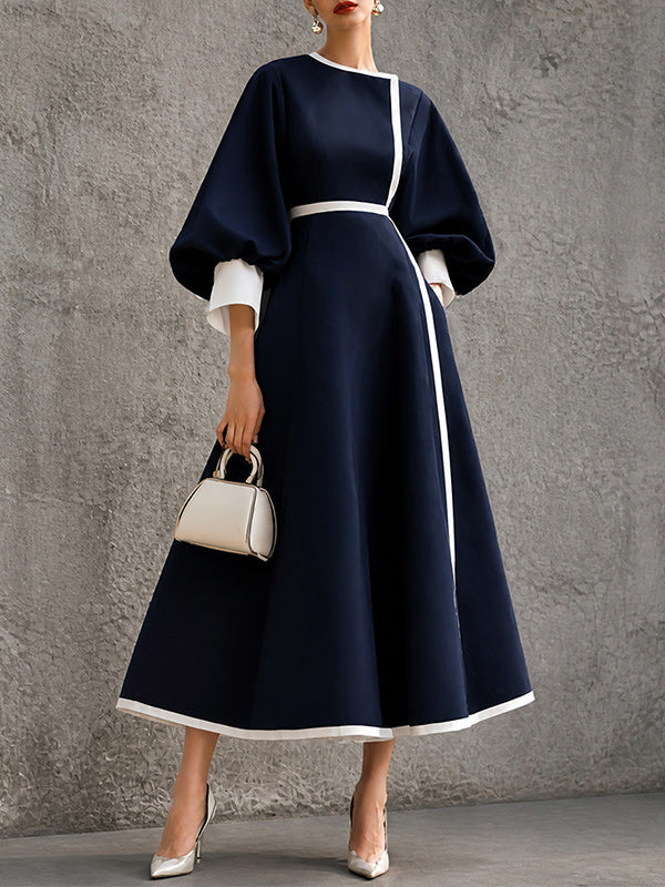 Contrast Bishop-Sleeve Dress