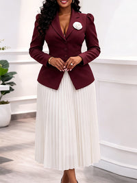 3D Floral Blazer & Pleated Skirt Set