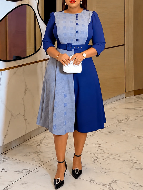 Plaid Combo Belted Dress