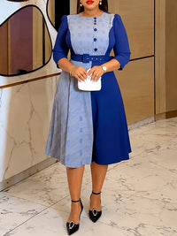 Plaid Combo Belted Dress