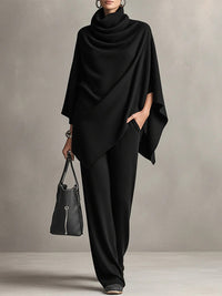 Solid Poncho Top & Pants Set