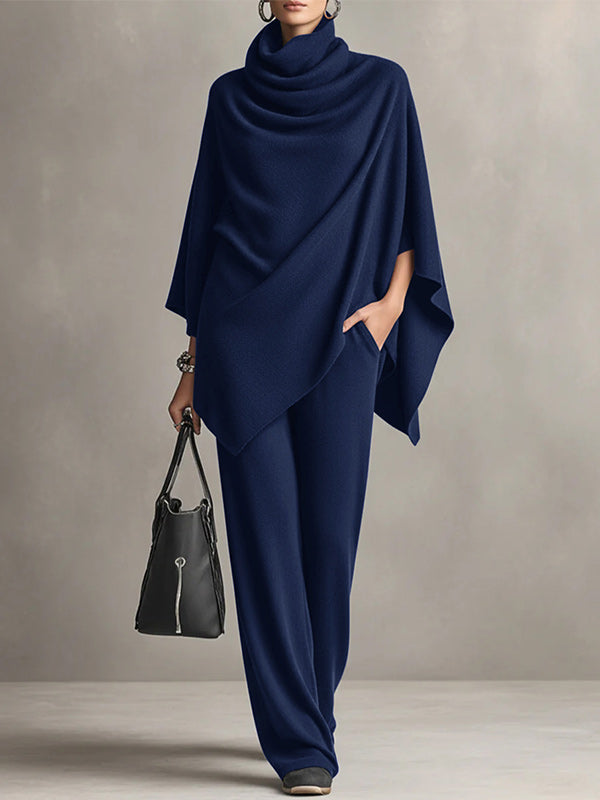 Solid Poncho Top & Pants Set