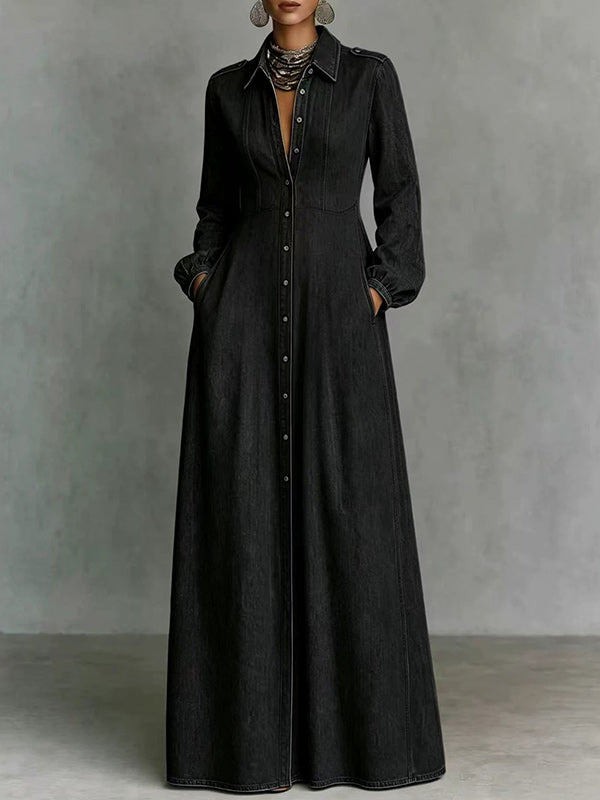Button-Front Denim Shirt Dress