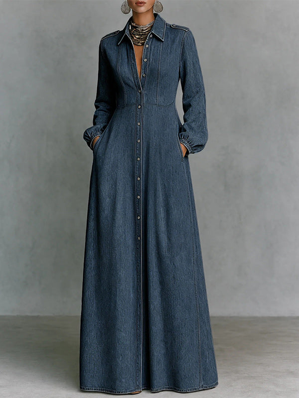 Button-Front Denim Shirt Dress