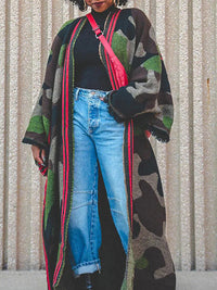 Camo Fringe Longline Cardigan
