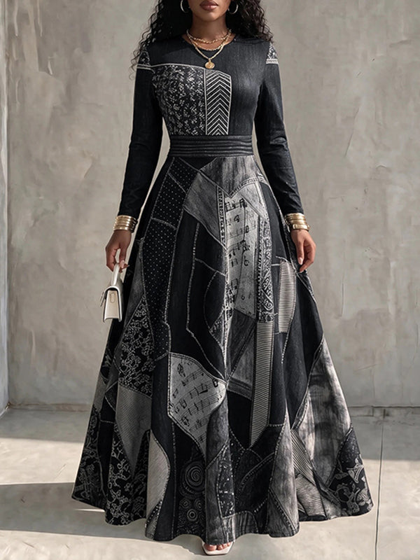 Denim-Print Maxi Dress