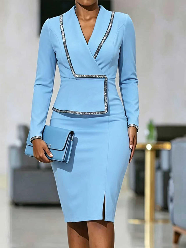 Rhinestone Trim Wrap Blazer Dress