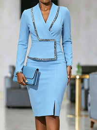 Rhinestone Trim Wrap Blazer Dress